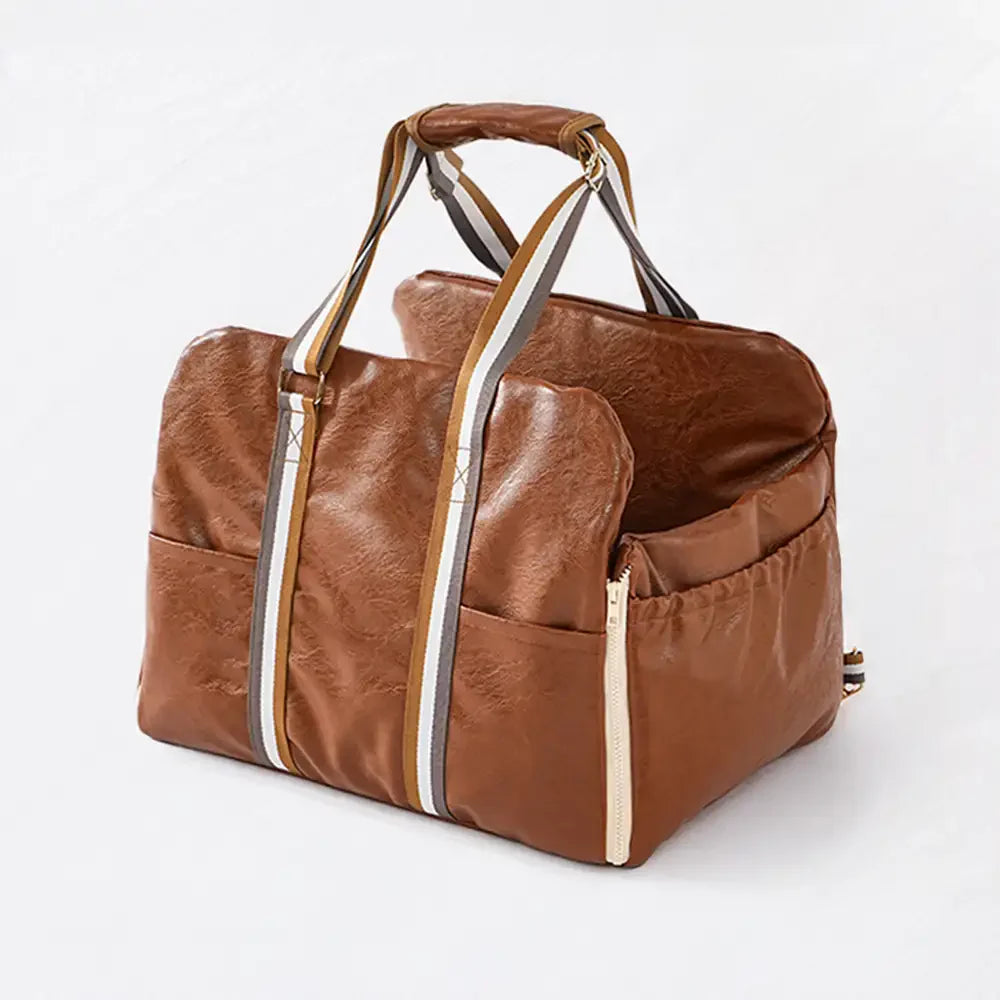 Siège pour animaux de compagnie et transporter de voiture en cuir artificiel deluxe, console centrale de sécurité 3-en-1.