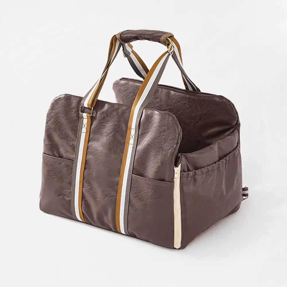 Siège pour animaux de compagnie et transporter de voiture en cuir artificiel deluxe, console centrale de sécurité 3-en-1.