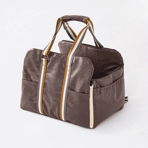 Siège pour animaux de compagnie et transporter de voiture en cuir artificiel deluxe, console centrale de sécurité 3-en-1.