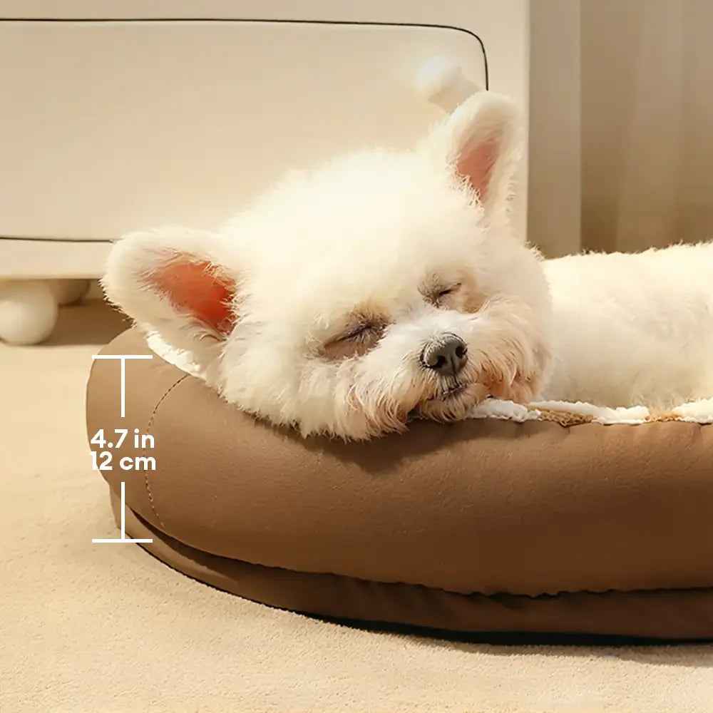 Coussin pour chien en faux cuir avec motif de vagues géométriques, chauffant, amovible et lavable