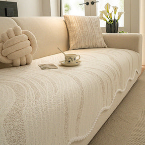 Housse de canapé en soie glacée toucher frais style minimaliste avec bord tressé