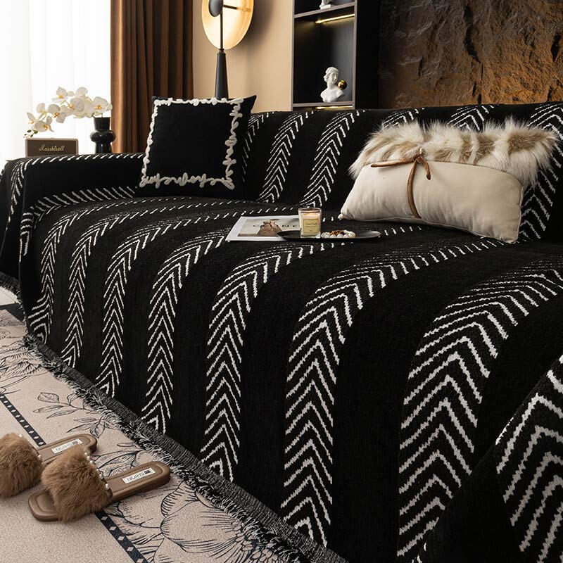 Housse de couchage en chenille chevrons durable avec coutures invisibles