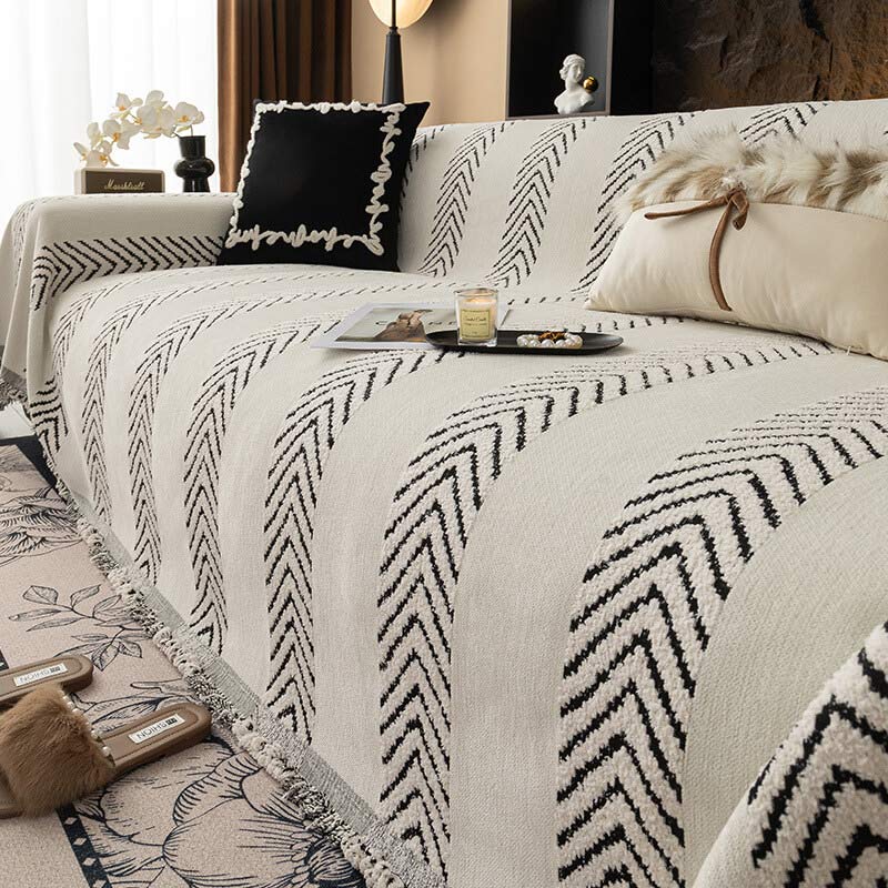 Housse de couchage en chenille chevrons durable avec coutures invisibles