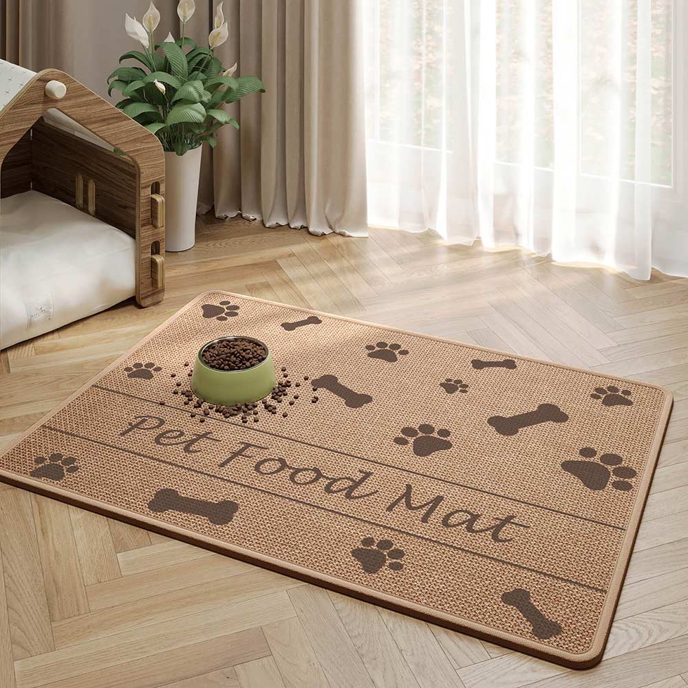 Tapis de nourrissage pour animaux antidérapant et absorbant motif pattes et os pour chien et chat