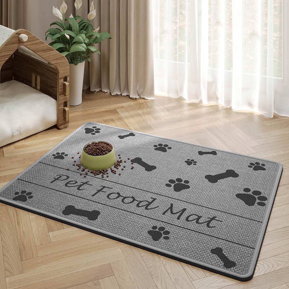 Tapis de nourrissage pour animaux antidérapant et absorbant motif pattes et os pour chien et chat