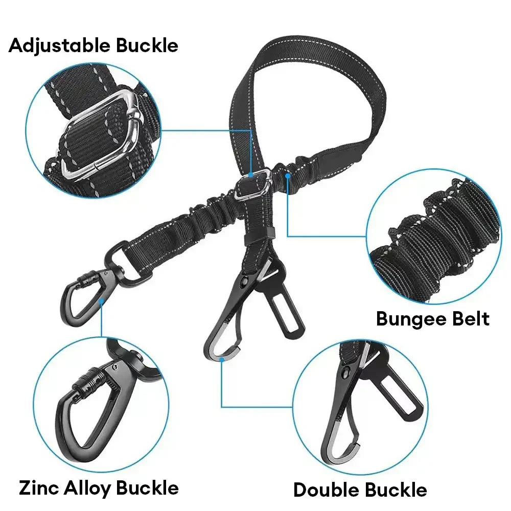 Ceinture de sécurité pour chien 3 en 1 avec bungee, boucle verrouillable à 360° et crochet.