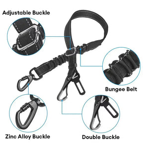 Ceinture de sécurité pour chien 3 en 1 avec bungee, boucle verrouillable à 360° et crochet.