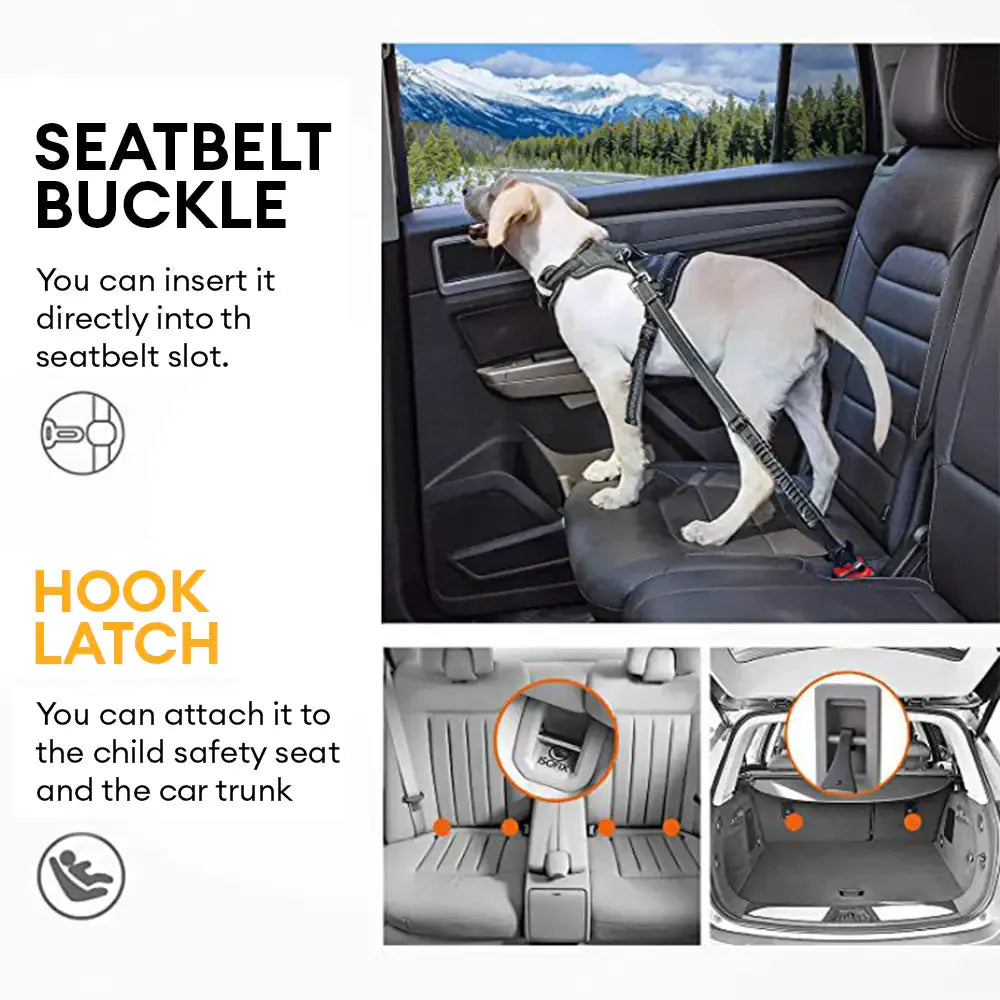 Ceinture de sécurité pour chien 3 en 1 avec bungee, boucle verrouillable à 360° et crochet.