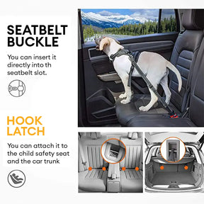 Ceinture de sécurité pour chien 3 en 1 avec bungee, boucle verrouillable à 360° et crochet.
