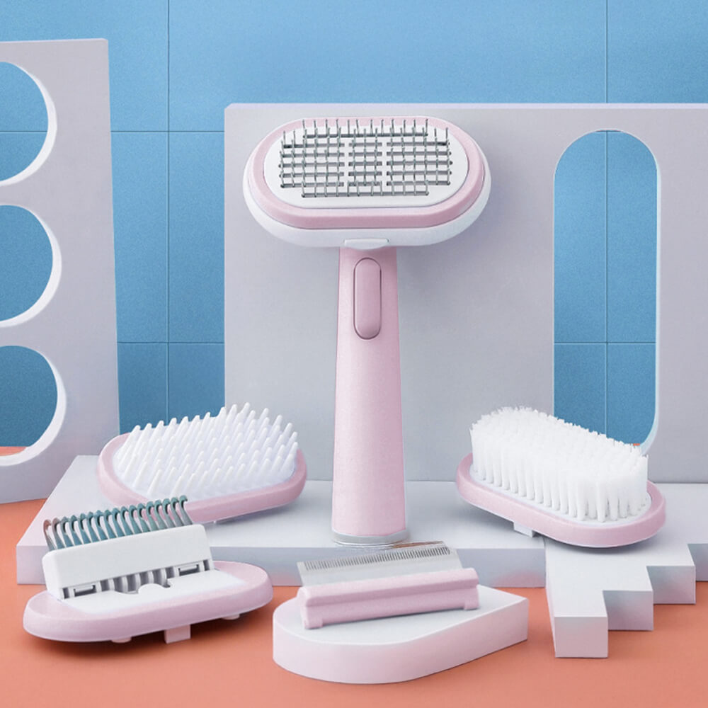 Brosse auto nettoyante 5 en 1 pour chiens et chats kit de toilettage animaux de compagnie