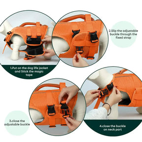 Gilet de sauvetage pour chiens ajustable avec bandes réfléchissantes pour chiens de taille moyenne et grande