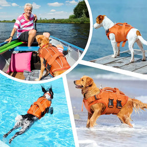 Gilet de sauvetage pour chiens ajustable avec bandes réfléchissantes pour chiens de taille moyenne et grande