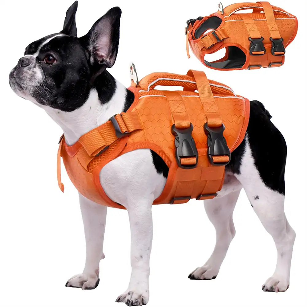 Gilet de sauvetage pour chiens ajustable avec bandes réfléchissantes pour chiens de taille moyenne et grande