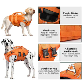 Gilet de sauvetage pour chiens ajustable avec bandes réfléchissantes pour chiens de taille moyenne et grande