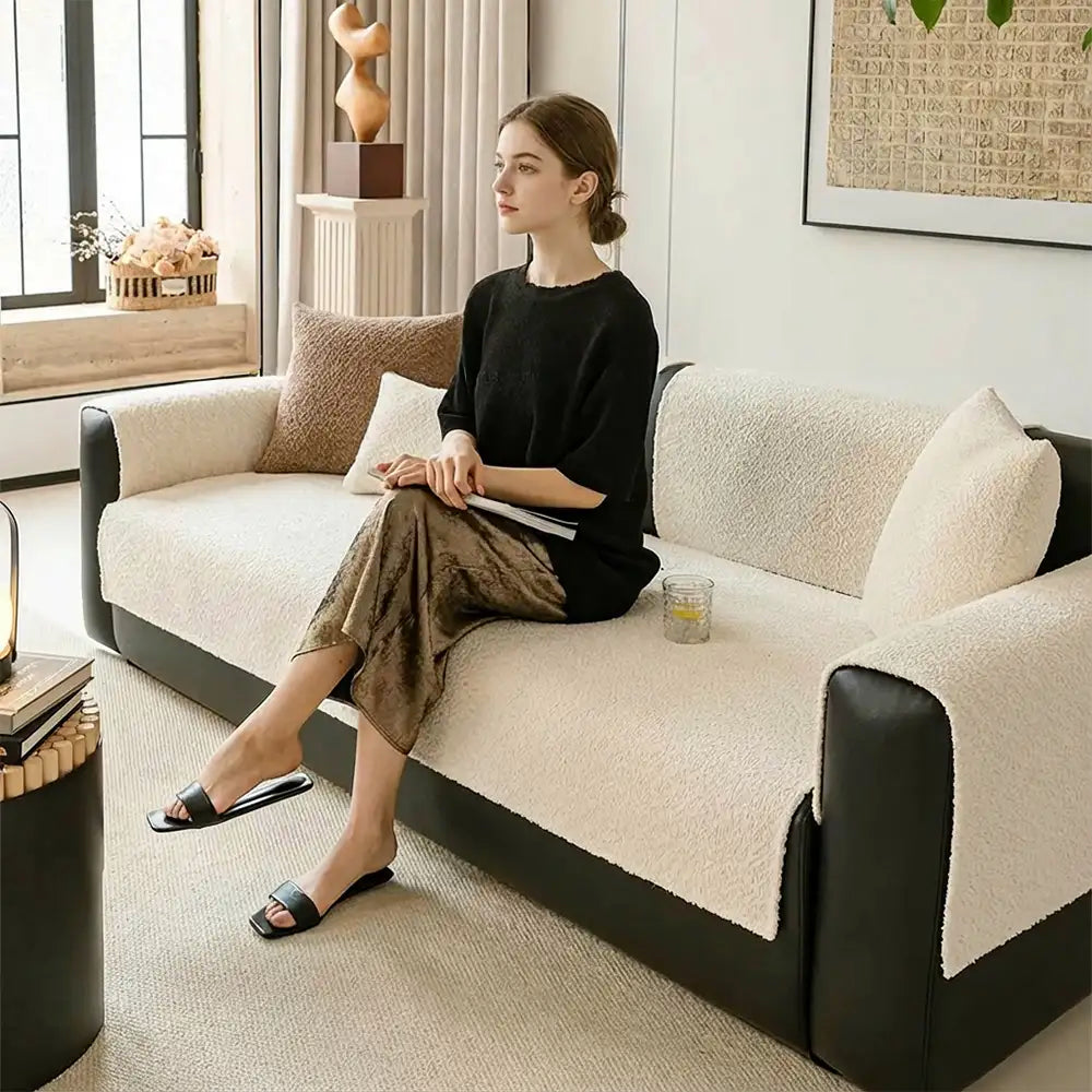 Housse de canapé protégeant contre les rayures en chenille respirante toute saison