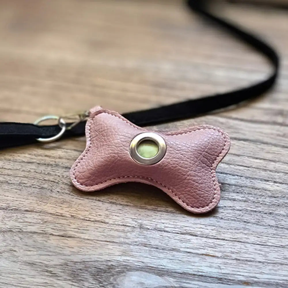 Distributeur de sacs à crottes pour chien en PU cuir portable en forme d'os