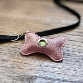 Distributeur de sacs à crottes pour chien en PU cuir portable en forme d'os