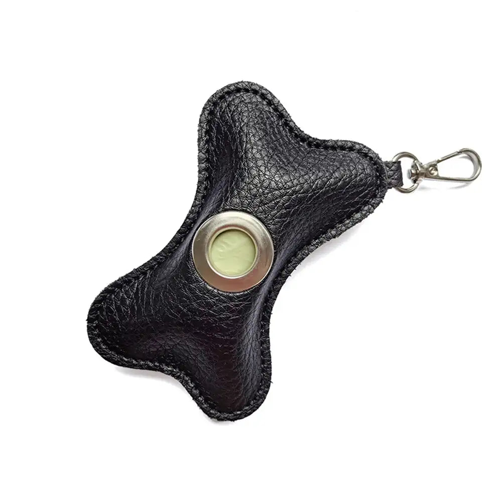 Distributeur de sacs à crottes pour chien en PU cuir portable en forme d'os