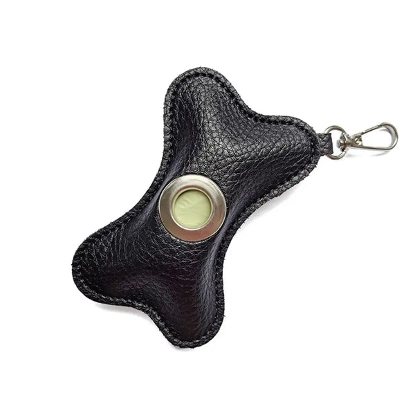 Distributeur de sacs à crottes pour chien en PU cuir portable en forme d'os