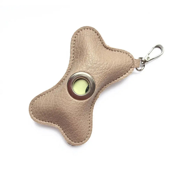 Distributeur de sacs à crottes pour chien en PU cuir portable en forme d'os
