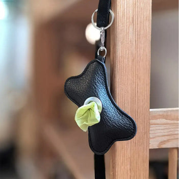 Distributeur de sacs à crottes pour chien en PU cuir portable en forme d'os