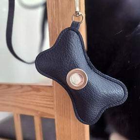 Distributeur de sacs à crottes pour chien en PU cuir portable en forme d'os