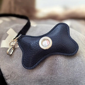 Distributeur de sacs à crottes pour chien en PU cuir portable en forme d'os