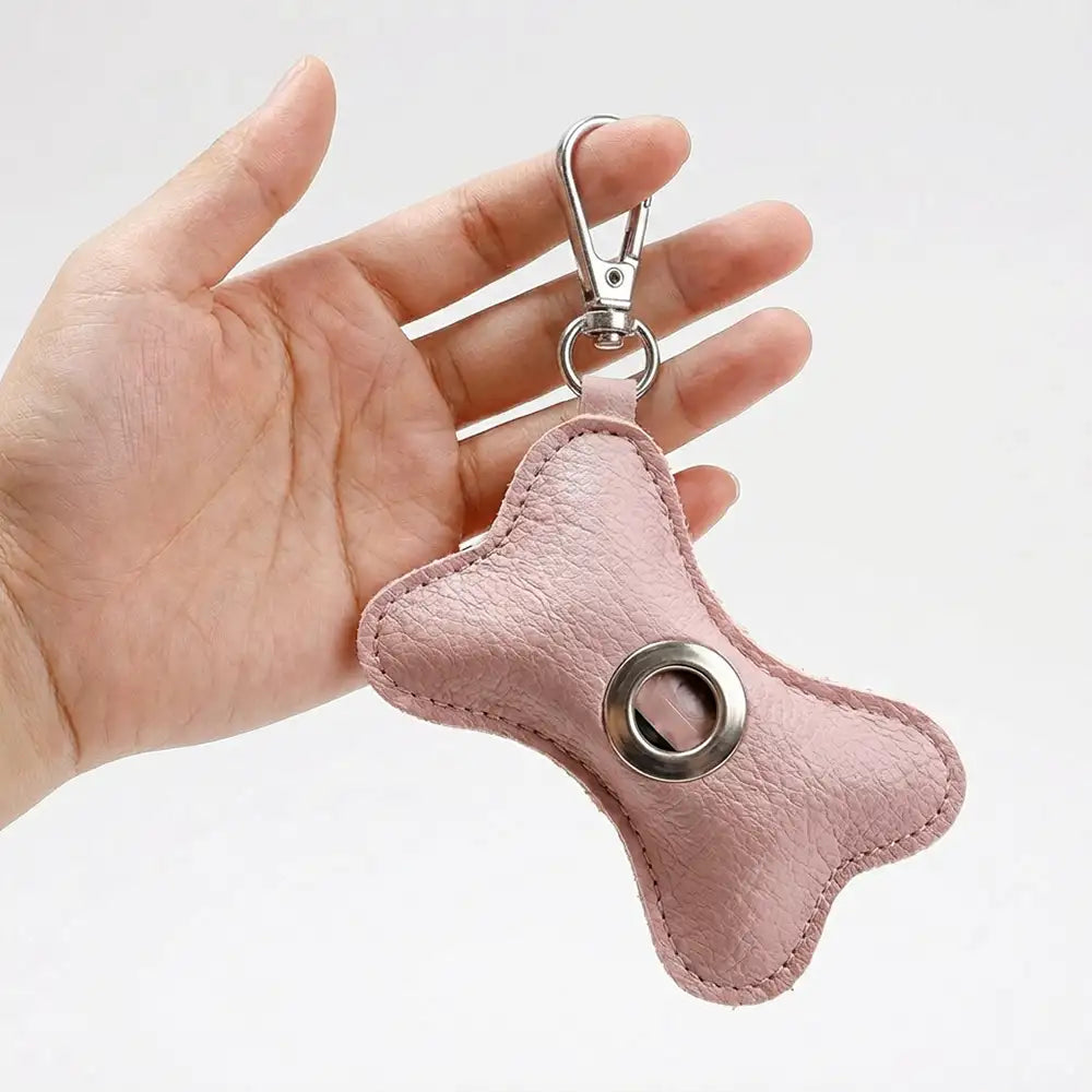 Distributeur de sacs à crottes pour chien en PU cuir portable en forme d'os