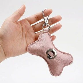 Distributeur de sacs à crottes pour chien en PU cuir portable en forme d'os