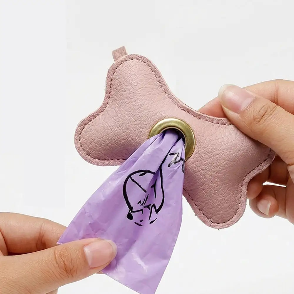 Distributeur de sacs à crottes pour chien en PU cuir portable en forme d'os