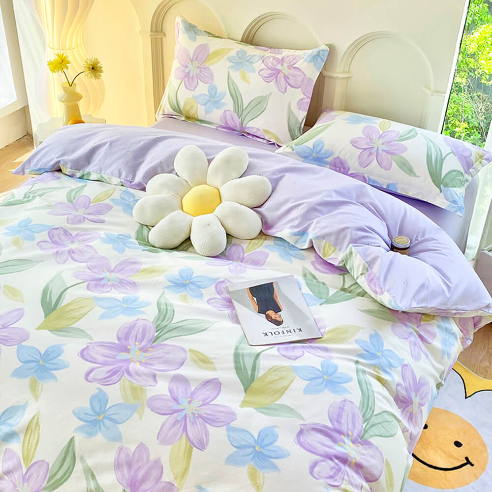 Parure de draps colorée en coton respirant double face