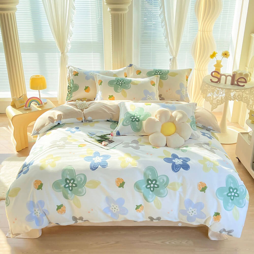 Parure de draps colorée en coton respirant double face