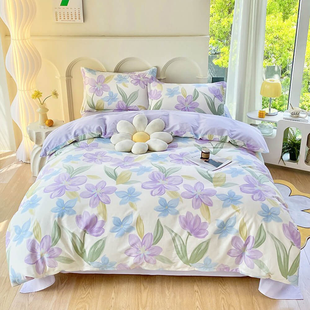 Parure de draps colorée en coton respirant double face