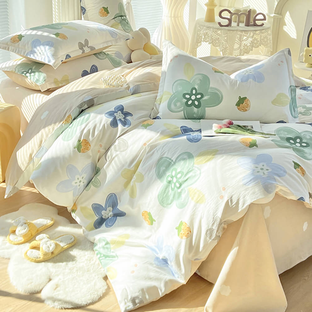 Parure de draps colorée en coton respirant double face