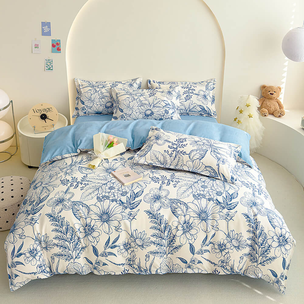 de draps en coton lavé brossé à fleurs