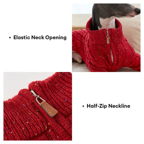 Pull pour chien teckel en tricot torsadé avec col zippé