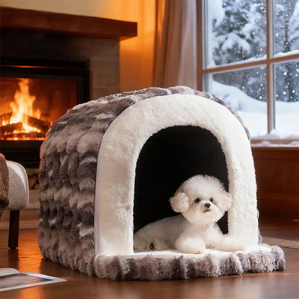 Caverne pour chat et chien chaude et douillette style grotte pour un sommeil profond