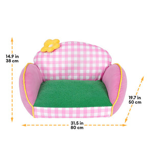 Canapé lit pour chien et chat motif à carreaux roses lavable et confortable