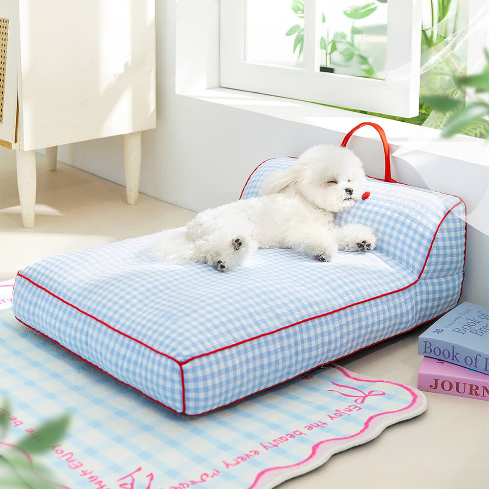 Lit pour chien motif en damier respirant résistant aux griffures avec soutien de la colonne vertébrale