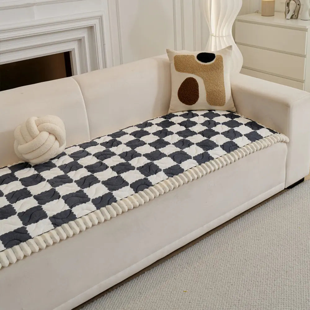 Housse de canapé en velours à carreaux matelassée et antidérapante
