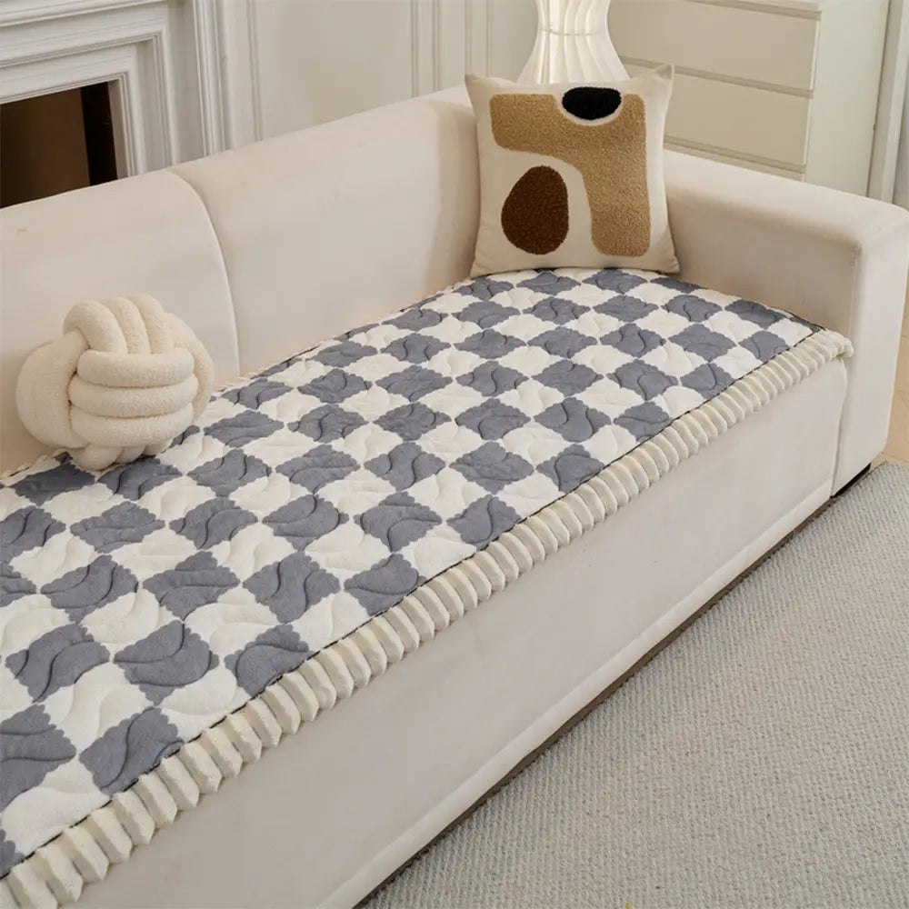 Housse de canapé en velours à carreaux matelassée et antidérapante