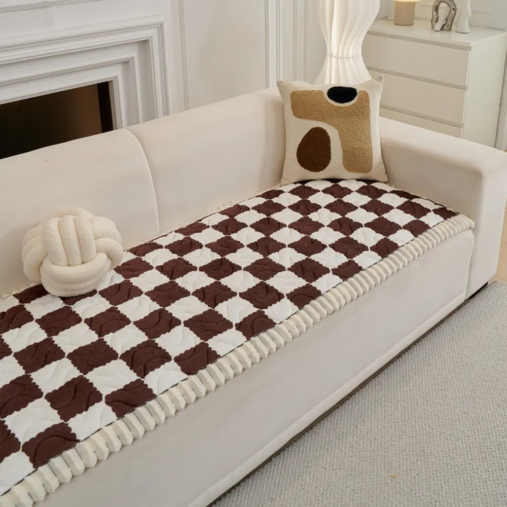 Housse de canapé en velours à carreaux matelassée et antidérapante