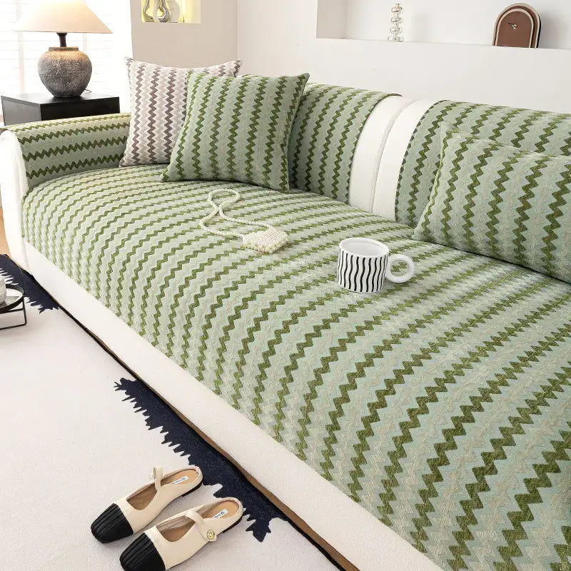 Housse de canapé en chenille ondulée respirante et antidérapante style art