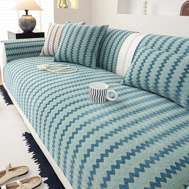 Housse de canapé en chenille ondulée respirante et antidérapante style art