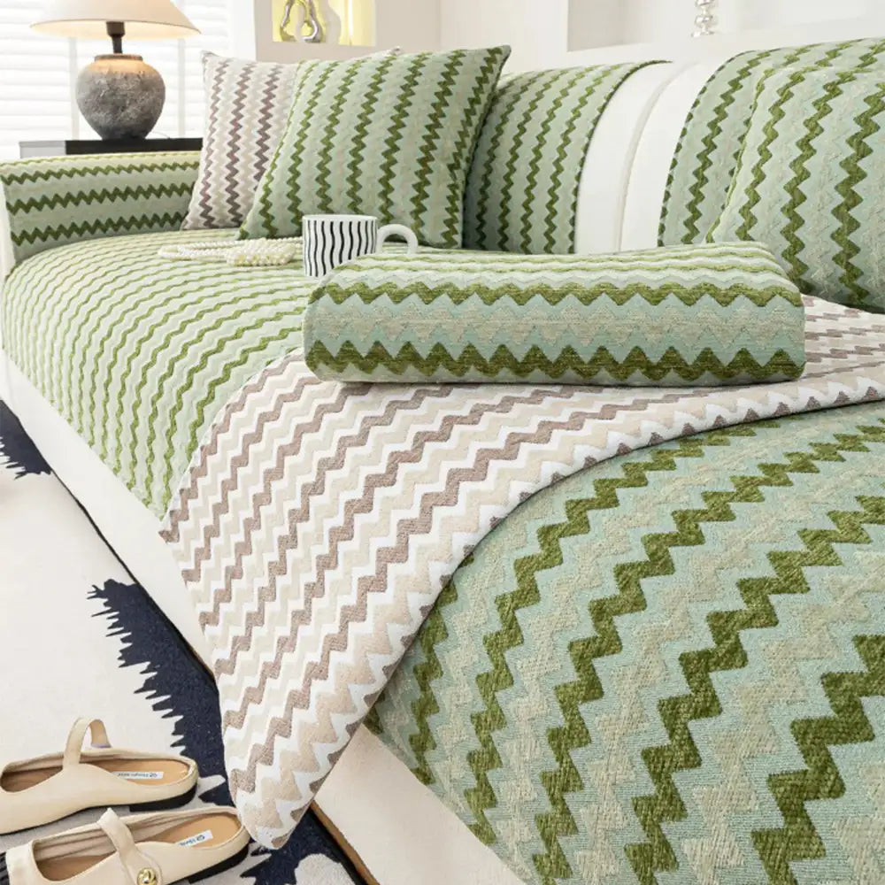 Housse de canapé en chenille ondulée respirante et antidérapante style art