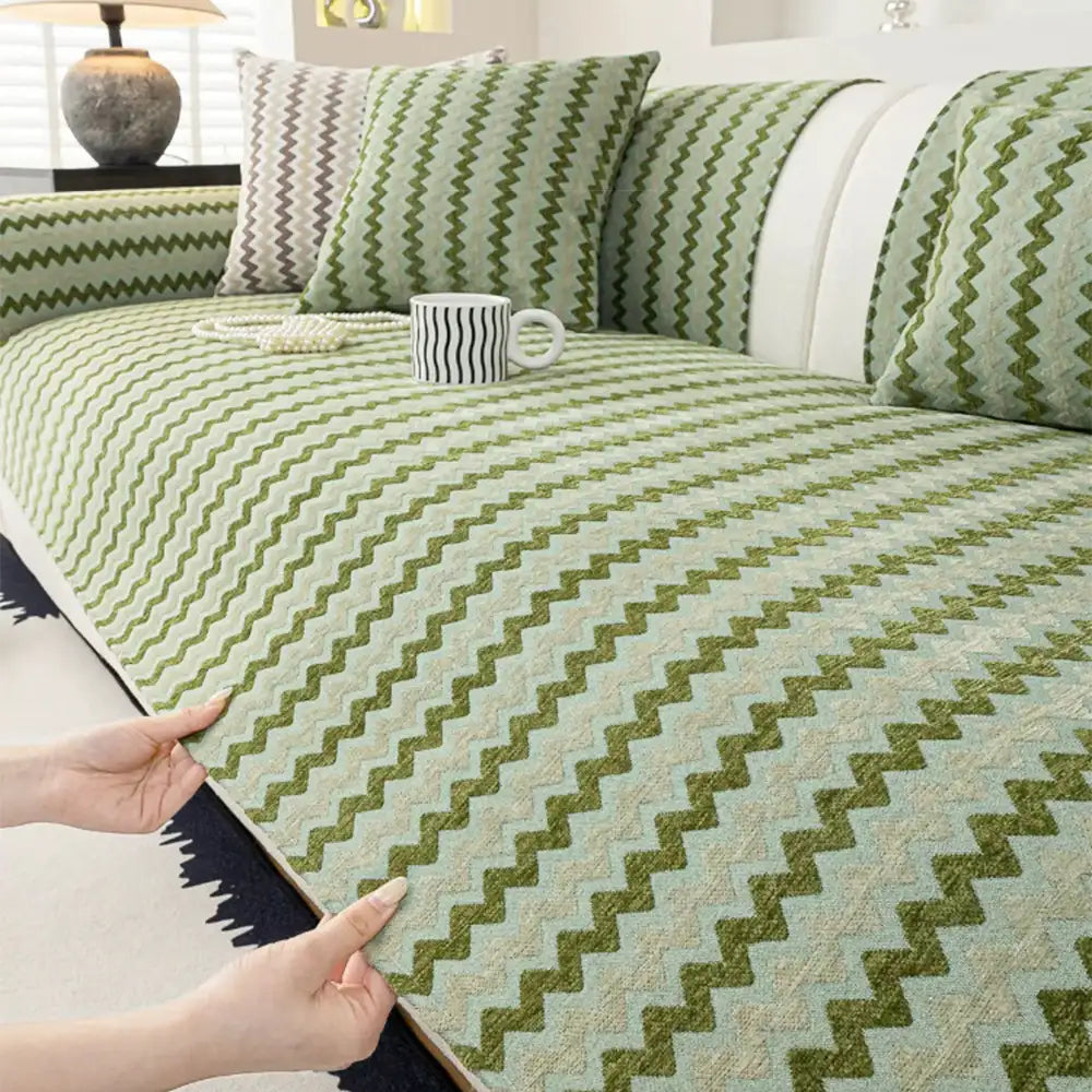 Housse de canapé en chenille ondulée respirante et antidérapante style art