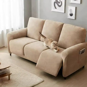 Housse fauteuil de canapé inclinable en chenille à motif en herringbone avec élastique et couverture complète