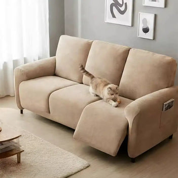 Housse fauteuil de canapé inclinable en chenille à motif en herringbone avec élastique et couverture complète