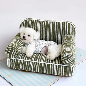 Canapé-lit pour chien en velours jacquard rayé en chenille pour chiots