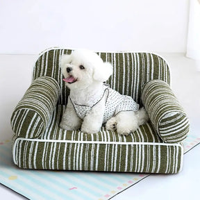 Canapé-lit pour chien en velours jacquard rayé en chenille pour chiots